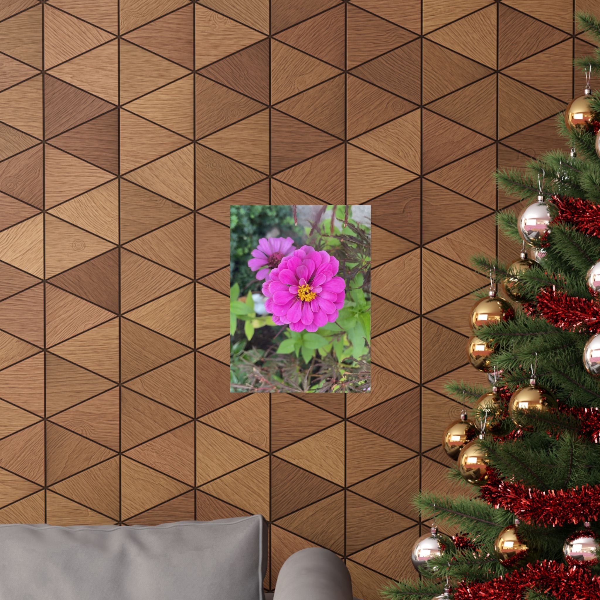 Pink Zinnia Floral Poster — Matte Vertical Flower Wall Art