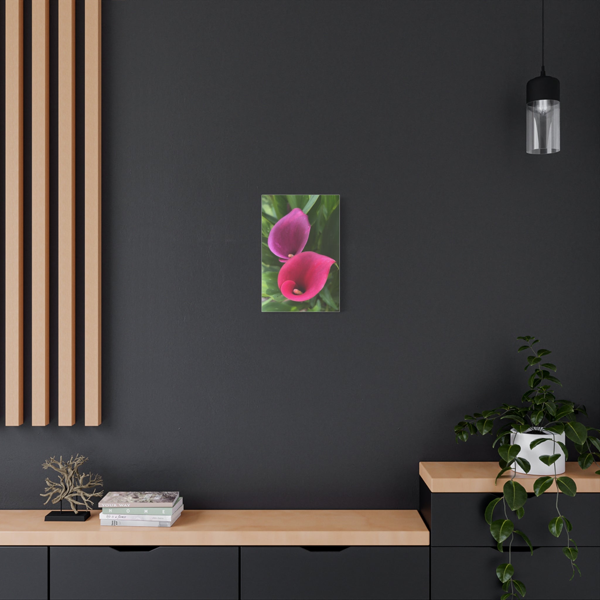Two Pink Calla Lily Canvas Print — Matte Stretched Floral Wall Art