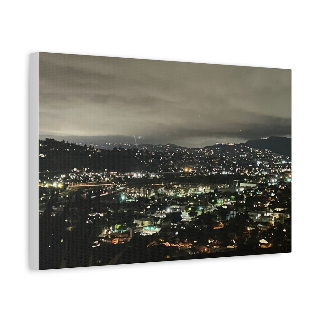 Los Angeles Night Cityscape Matte Canvas Print — Urban Lights Wall Art