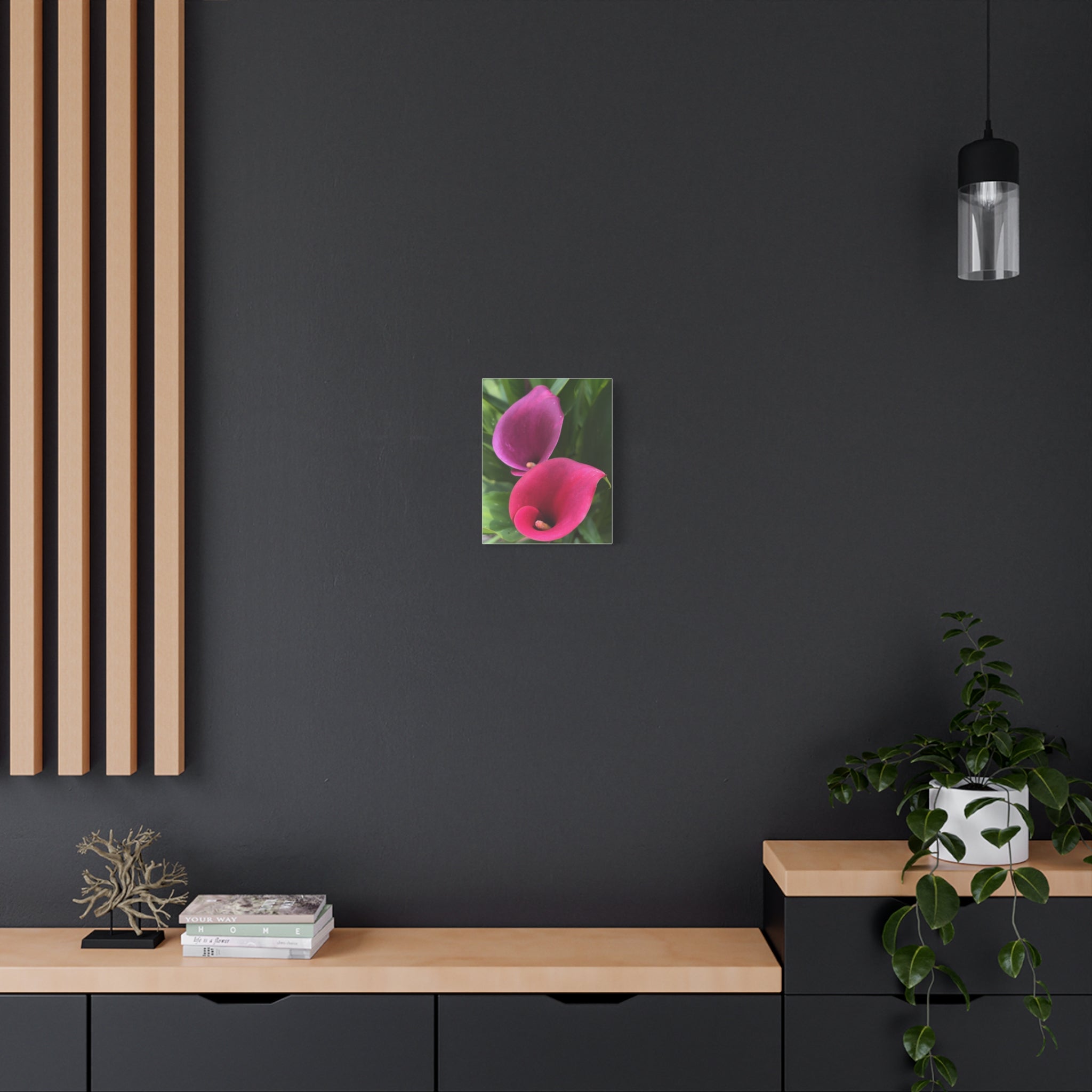 Two Pink Calla Lily Canvas Print — Matte Stretched Floral Wall Art