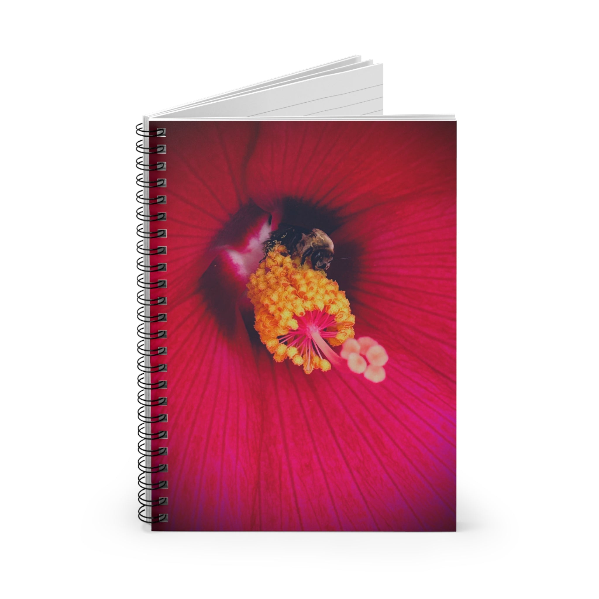 Floral Close-Up Spiral Notebook — Red Hibiscus Bee Ruled Journal