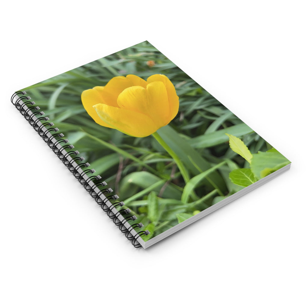 Yellow Tulip Spiral Notebook — Spring Floral Ruled Journal
