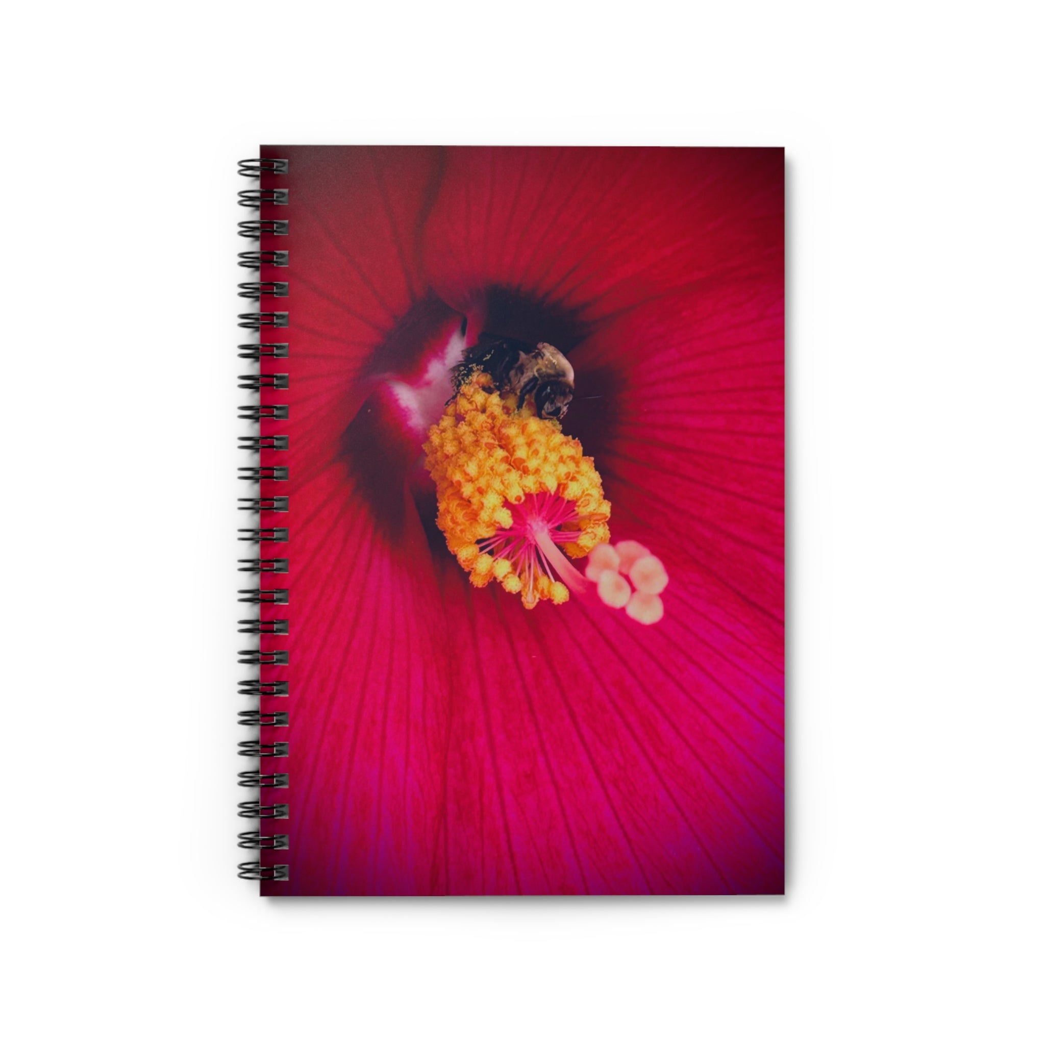 Floral Close-Up Spiral Notebook — Red Hibiscus Bee Ruled Journal