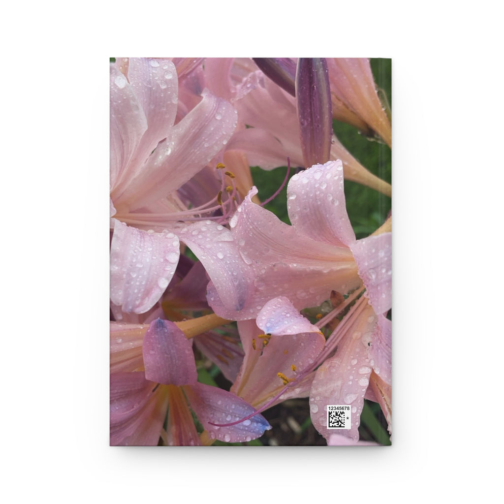Pink Rain Lily Hardcover Journal — Floral Notebook with Dew-Kissed Blooms