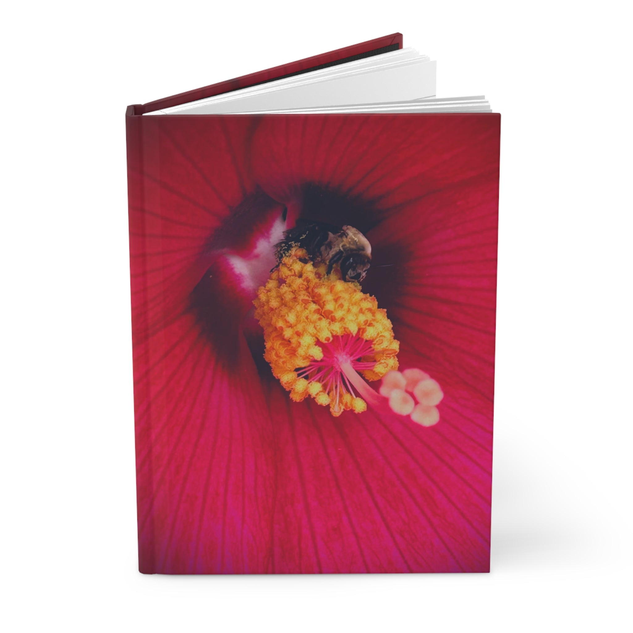 Hibiscus Close-Up Hardcover Journal — Floral Bee Photography Notebook
