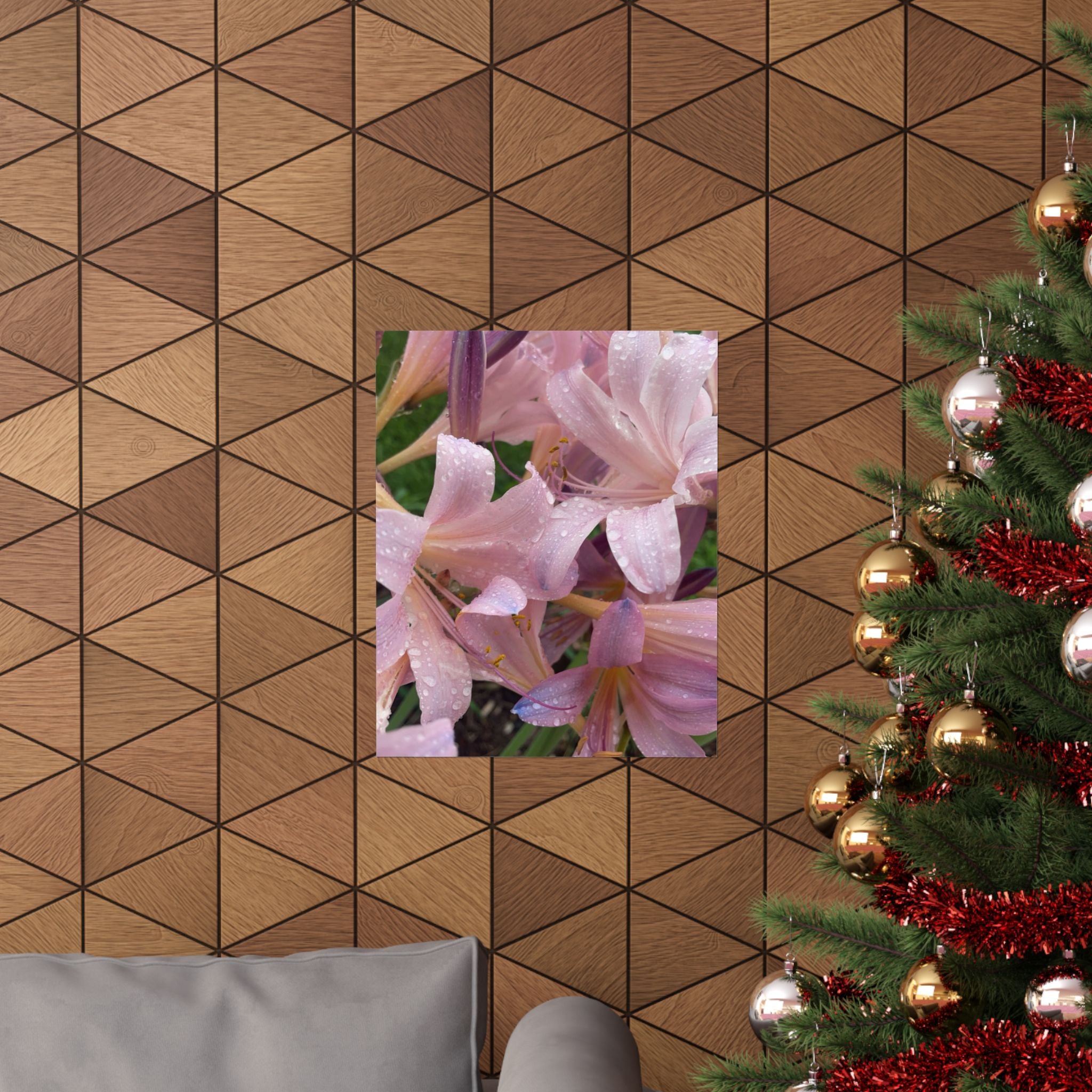 Pink Rain Lily Photo Poster — Matte Vertical Floral Wall Art