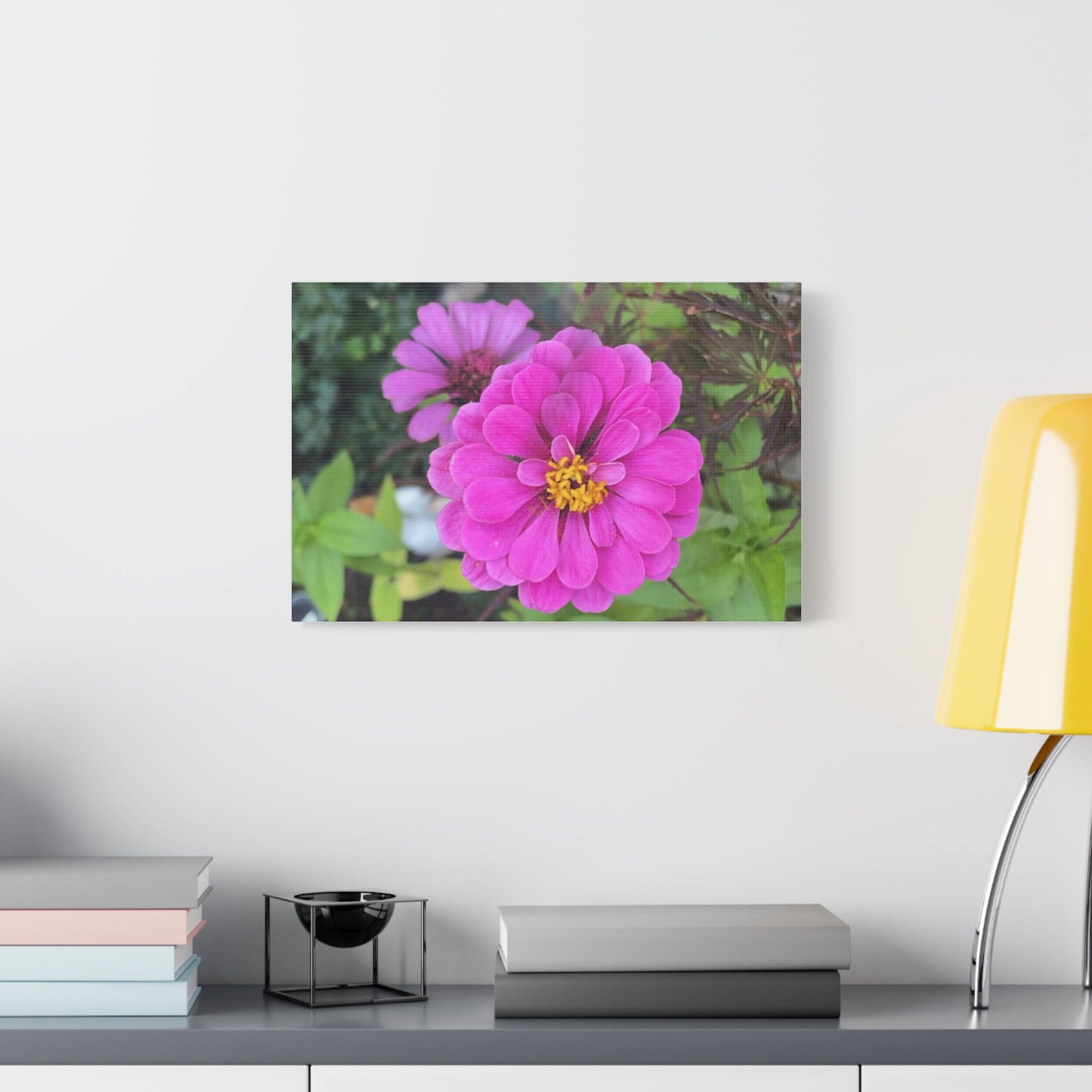 Pink Zinnia Floral Canvas Print — Matte Stretched Wall Art