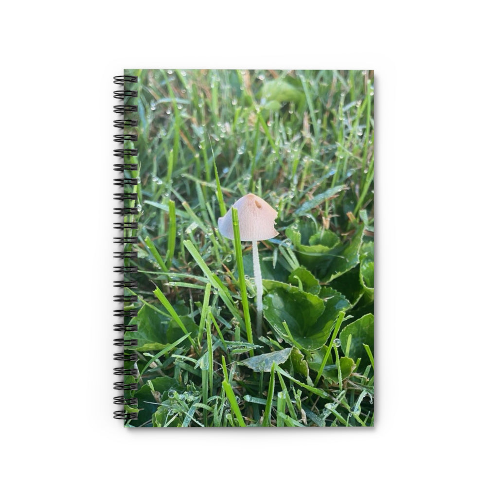 Tiny Mushroom in Dew Spiral Notebook — Nature Journal, Lined Notes for Gardeners & Nature Lovers