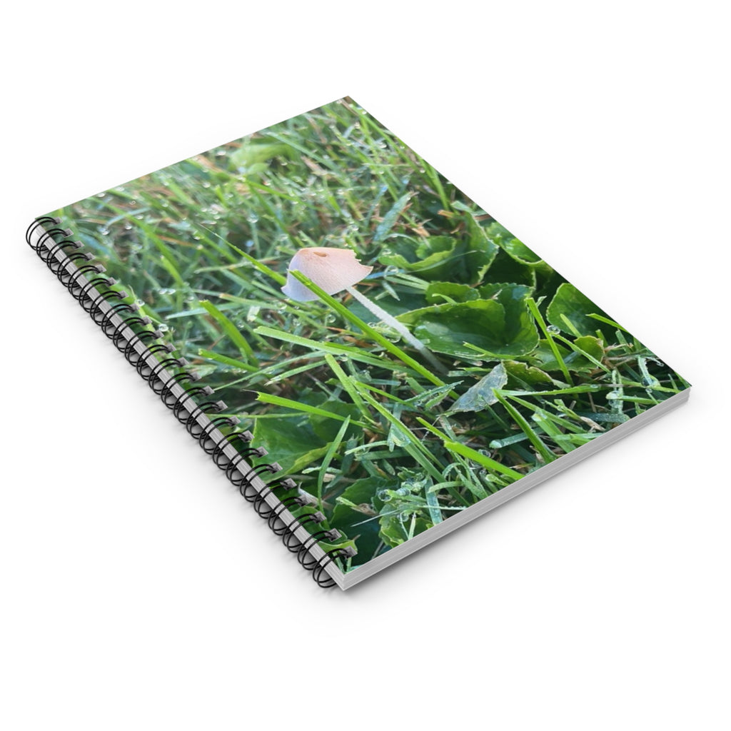 Tiny Mushroom in Dew Spiral Notebook — Nature Journal, Lined Notes for Gardeners & Nature Lovers
