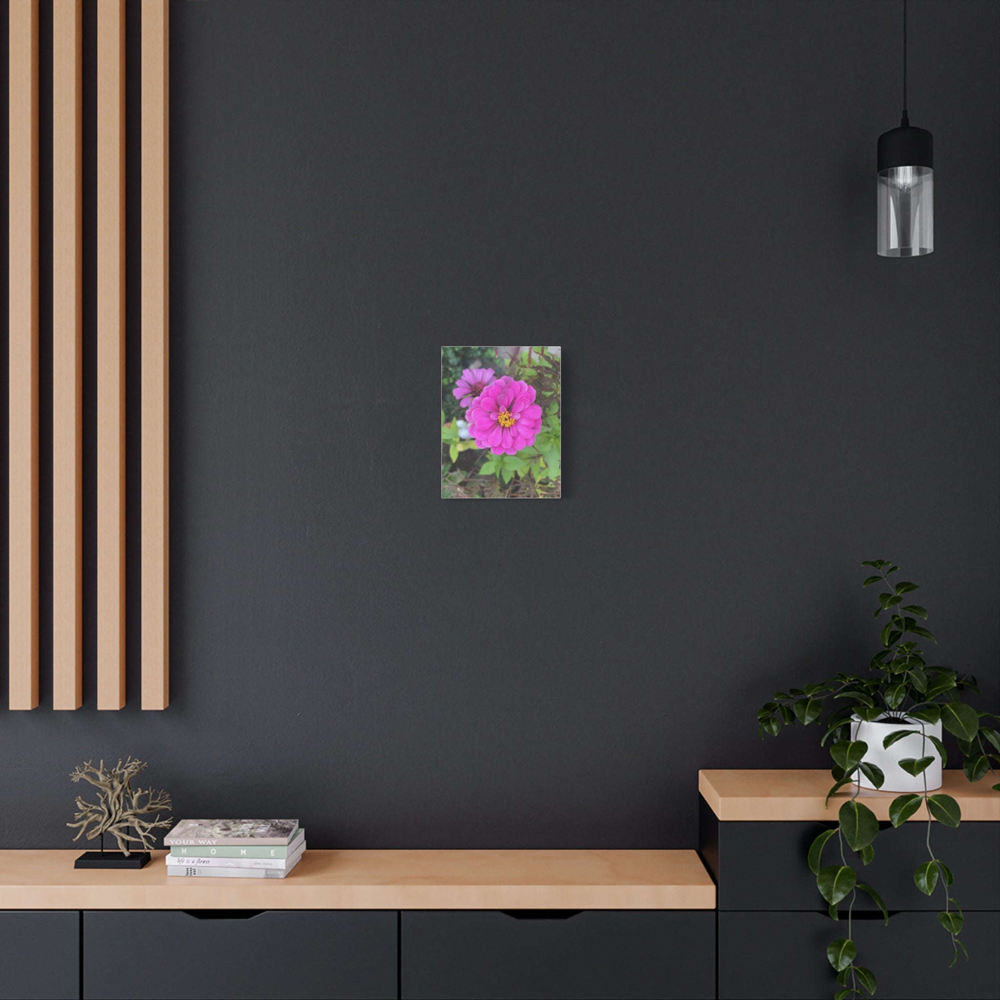 Pink Zinnia Floral Canvas Print — Matte Stretched Wall Art
