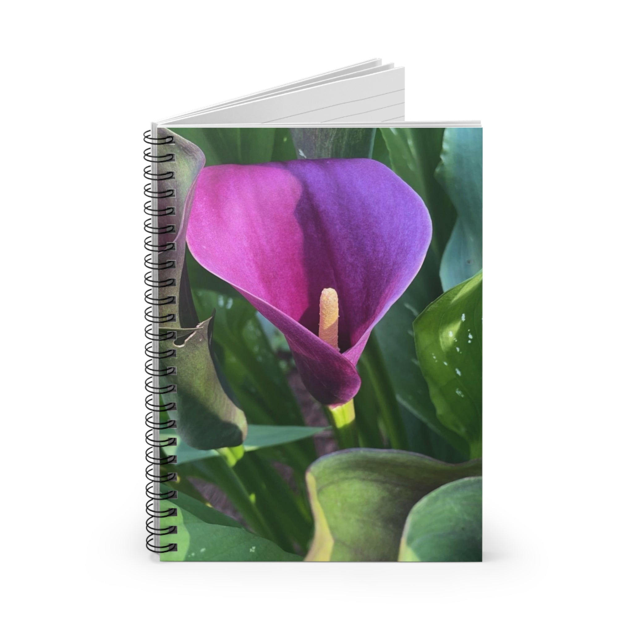 Purple Calla Lily Spiral Notebook — Floral Ruled Journal for Gardeners & Nature Lovers