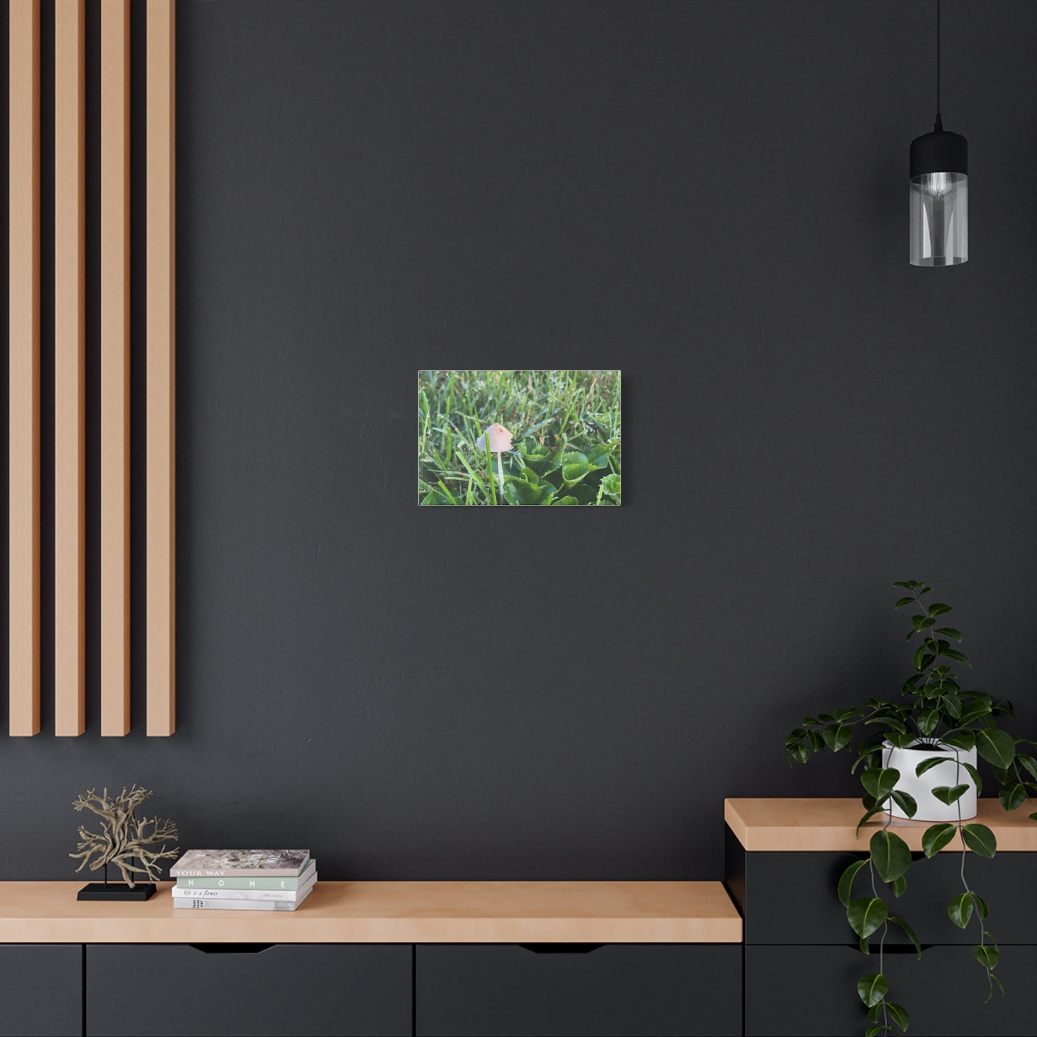 Mushroom in Grass Matte Canvas Wall Art – Nature Photography, Stretched 1.25"