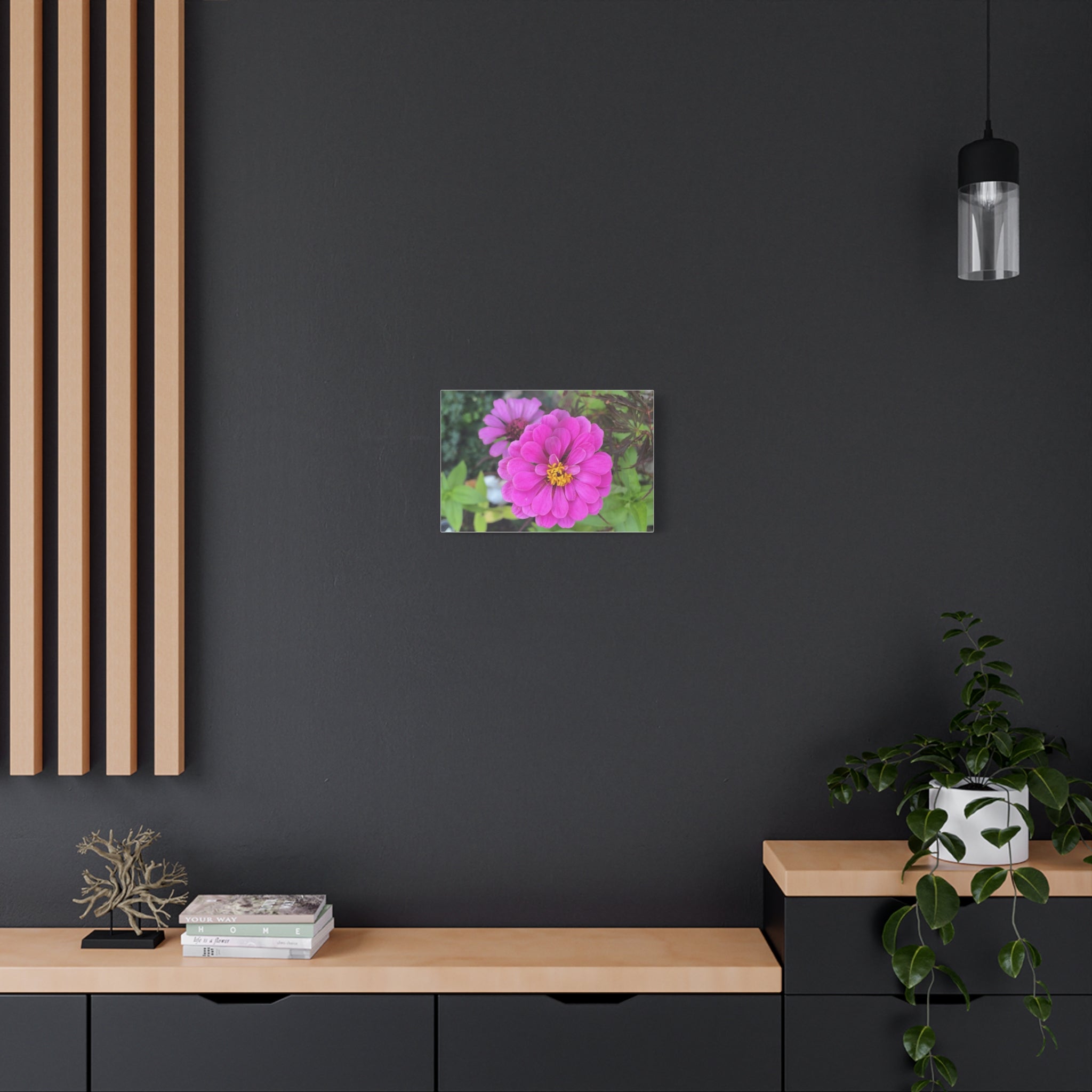 Pink Zinnia Floral Canvas Print — Matte Stretched Wall Art