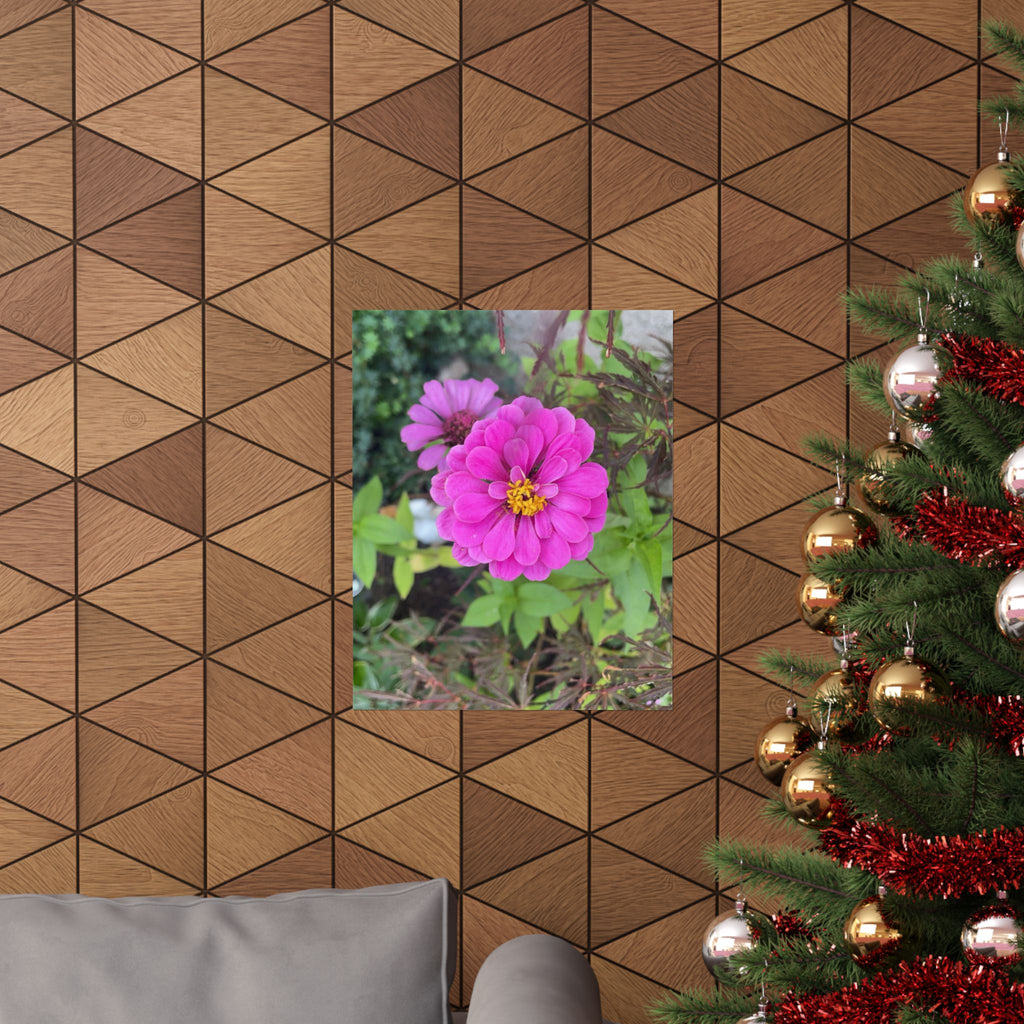 Pink Zinnia Floral Poster — Matte Vertical Flower Wall Art