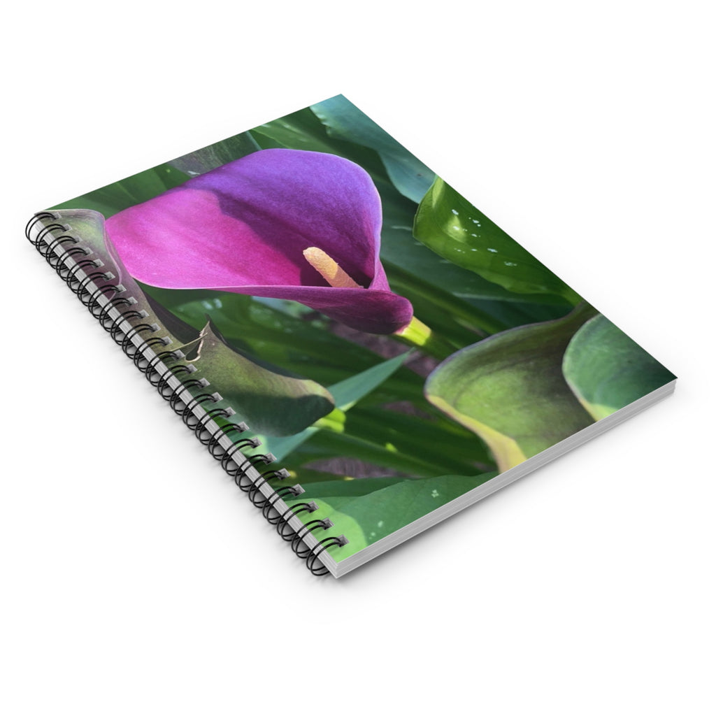 Purple Calla Lily Spiral Notebook — Floral Ruled Journal for Gardeners & Nature Lovers