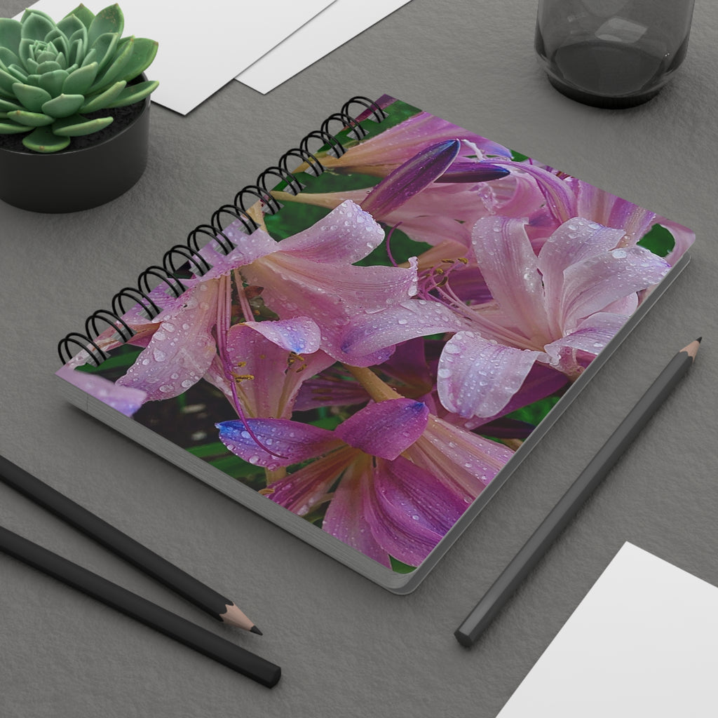 Rainy Pink Lilies Spiral Notebook