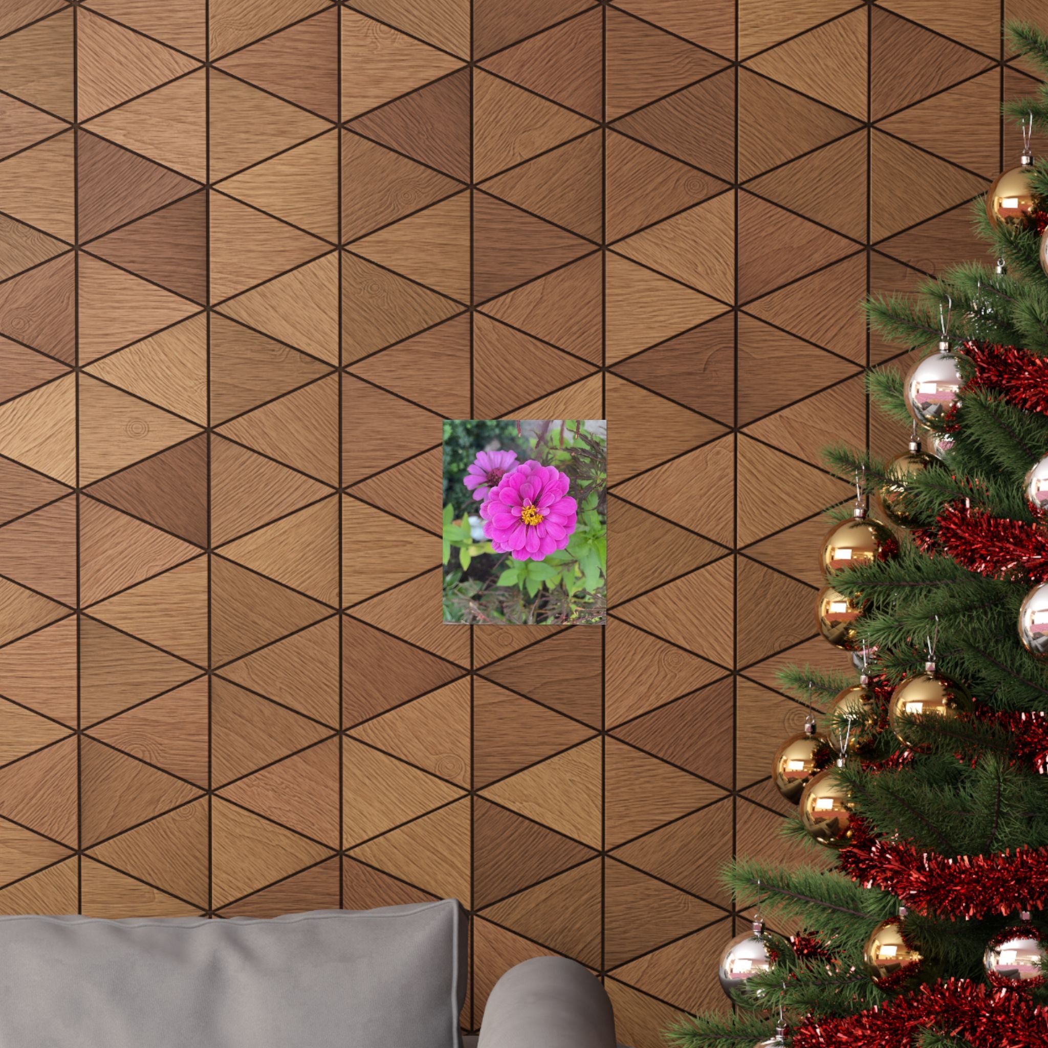 Pink Zinnia Floral Poster — Matte Vertical Flower Wall Art