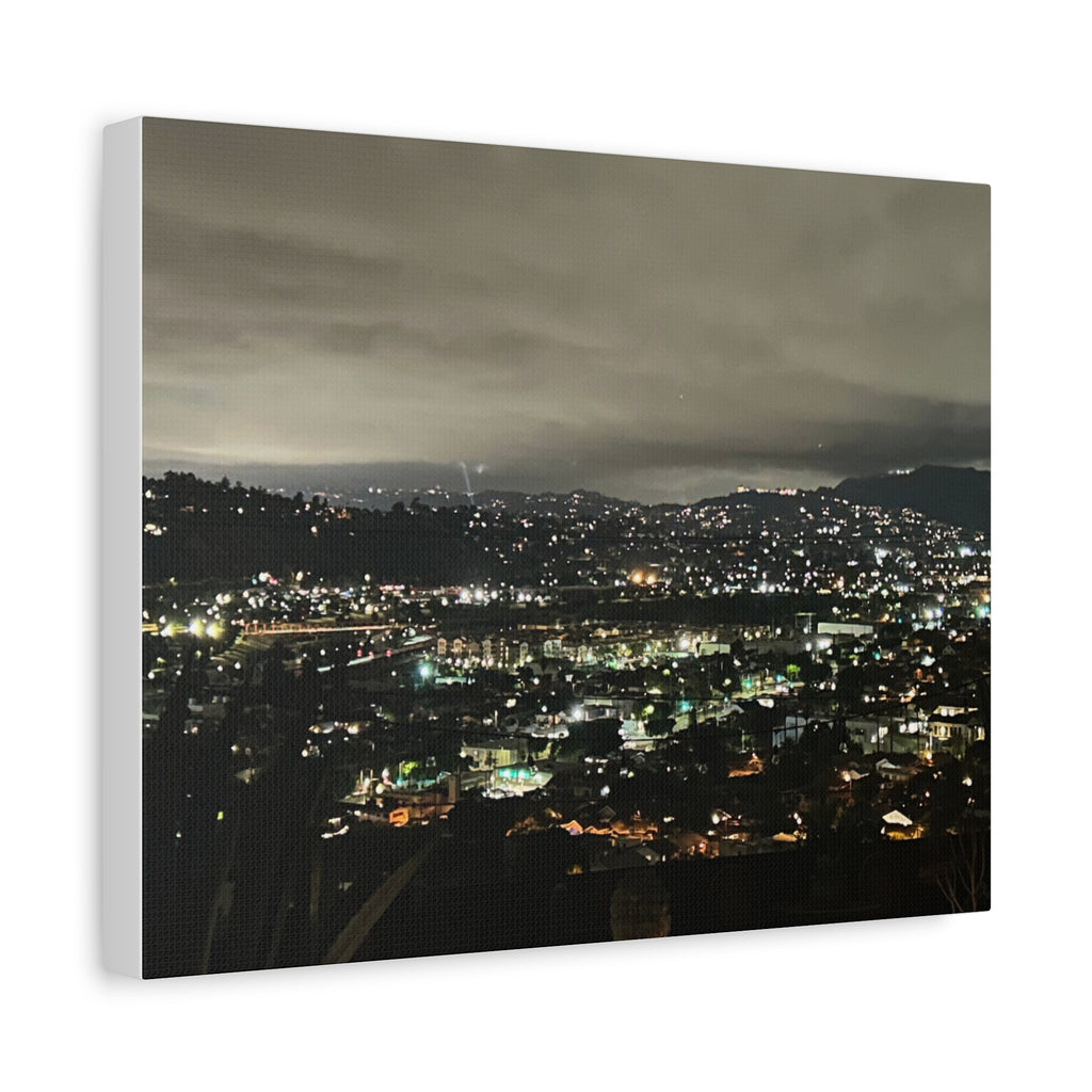 Los Angeles Night Cityscape Matte Canvas Print — Urban Lights Wall Art