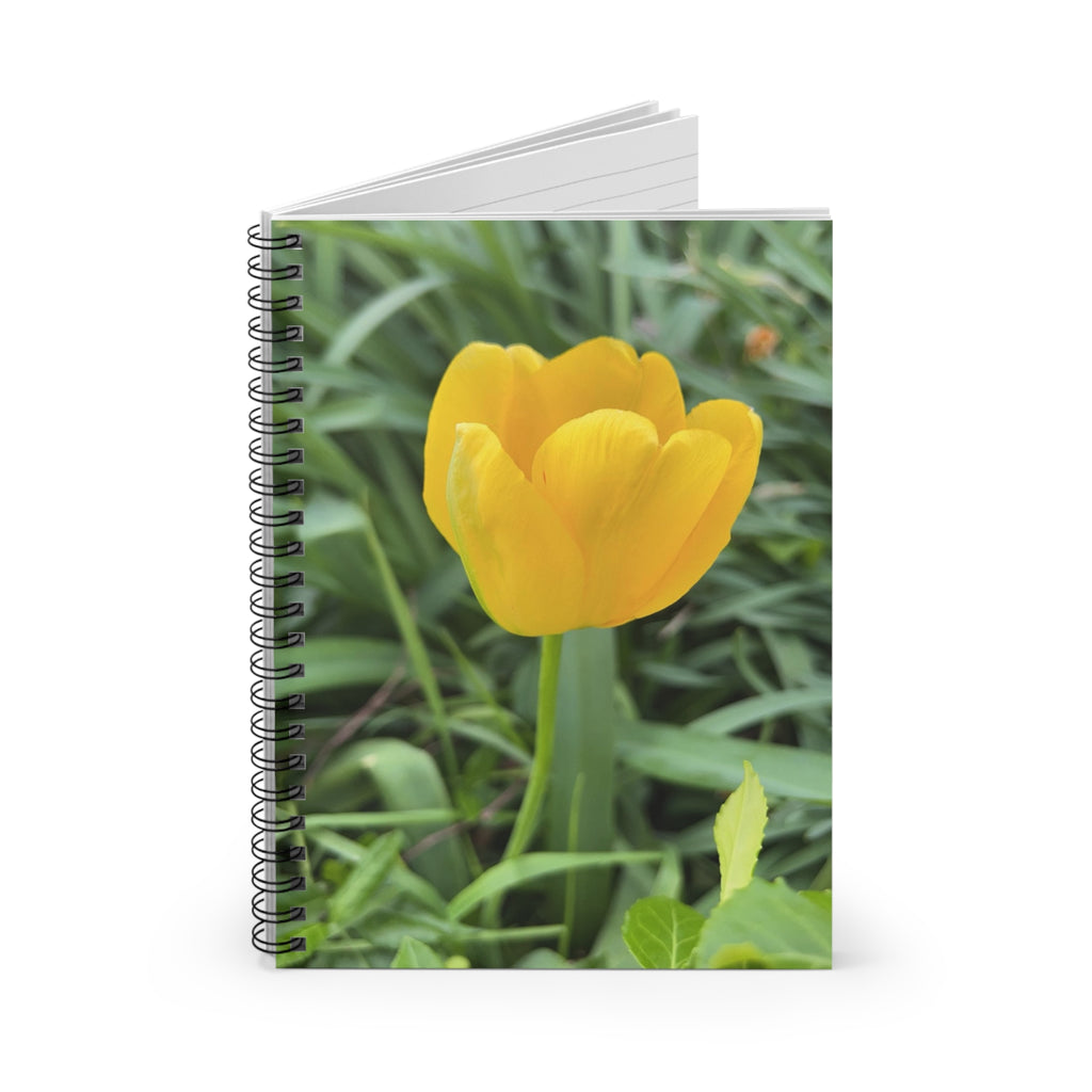 Yellow Tulip Spiral Notebook — Spring Floral Ruled Journal