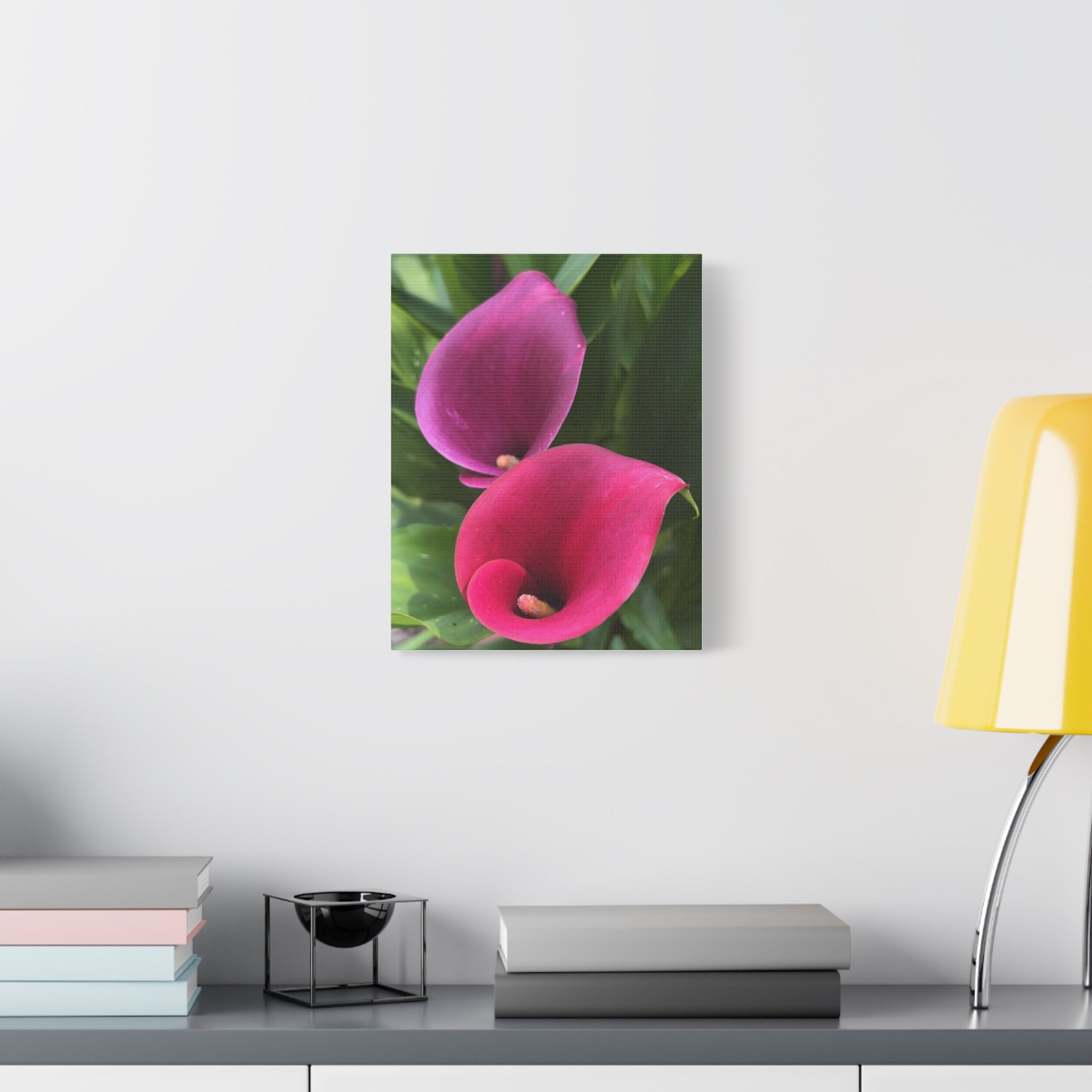 Two Pink Calla Lily Canvas Print — Matte Stretched Floral Wall Art